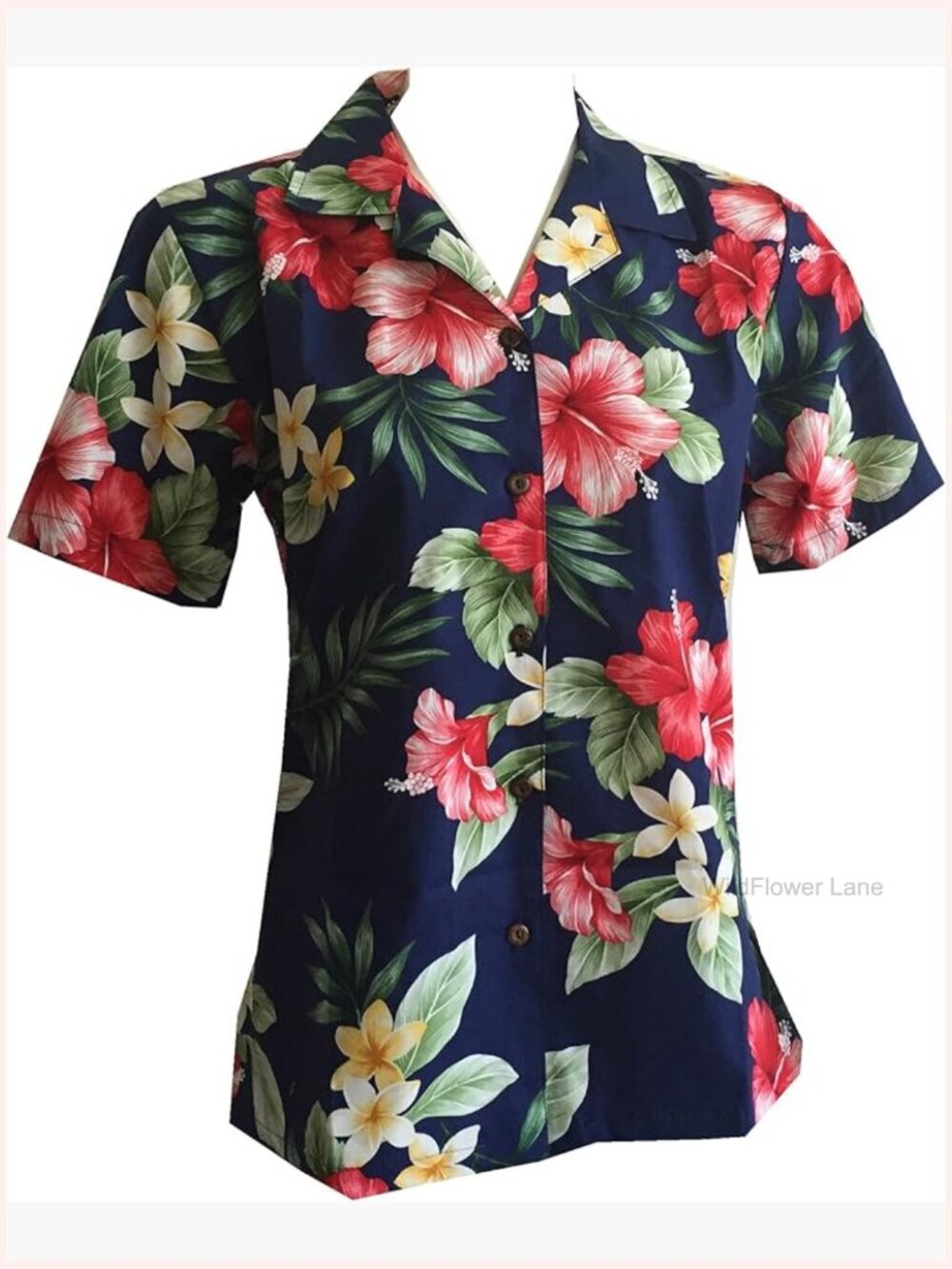 Women's Hibiscus Floral Hawaiian Aloha Camp Shirt Button Down